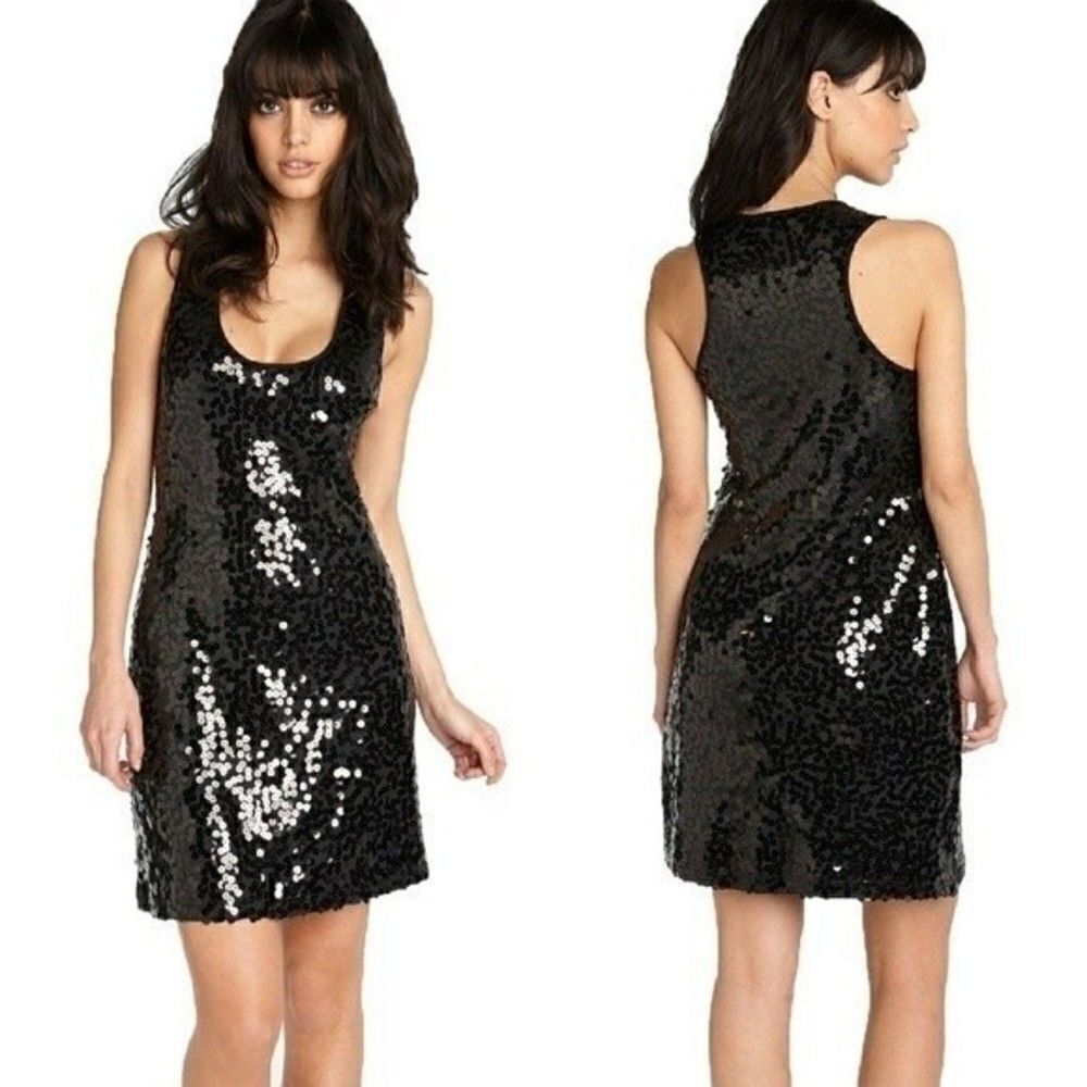 New! CALVIN KLEIN Sequin Party Black Sheath Dress Racerback Fitted Size 8